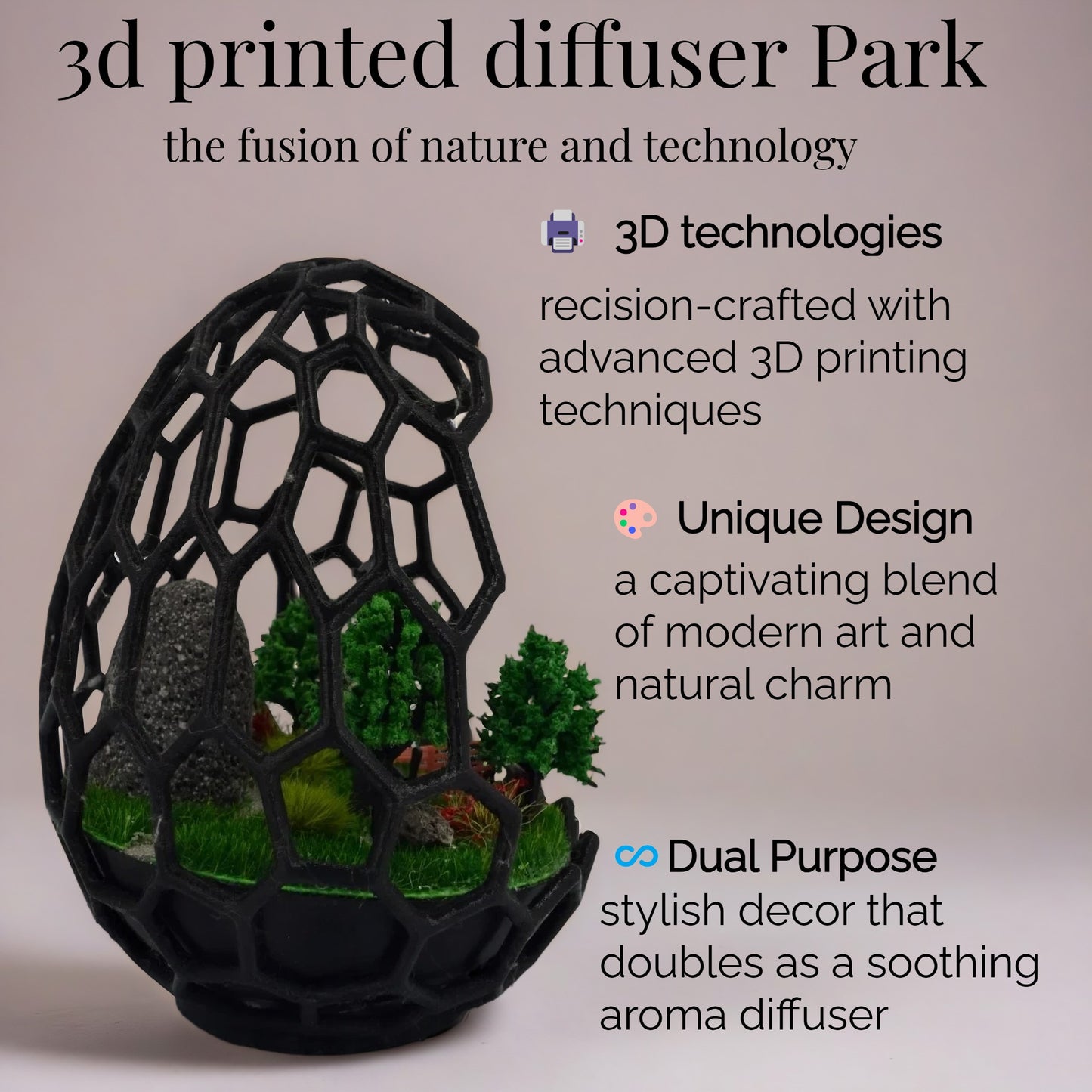 Miniature Park Diorama in Geometric Egg – A Tranquil Nature Scene