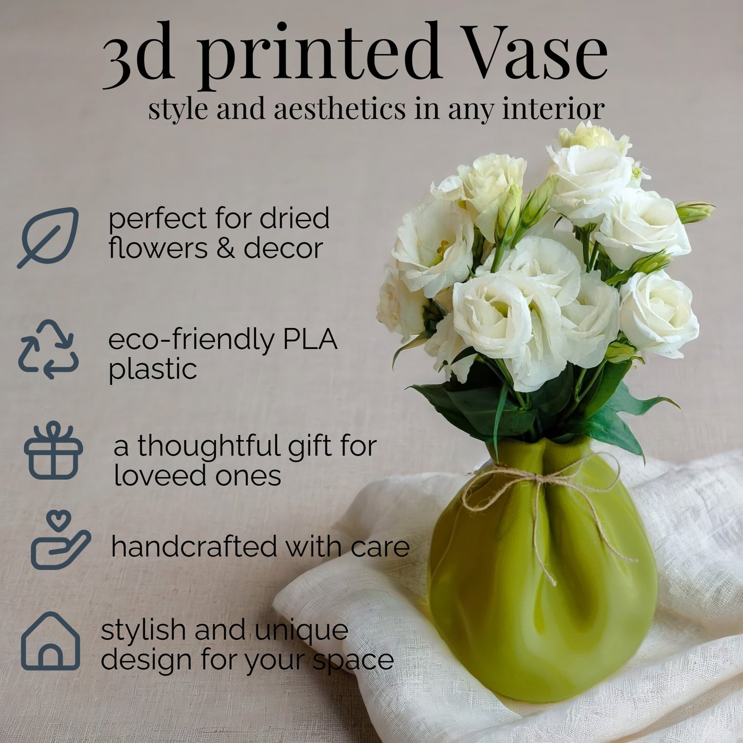 Decorative PLA Pouch Vase – Eco-Friendly Style & Cozy Charm