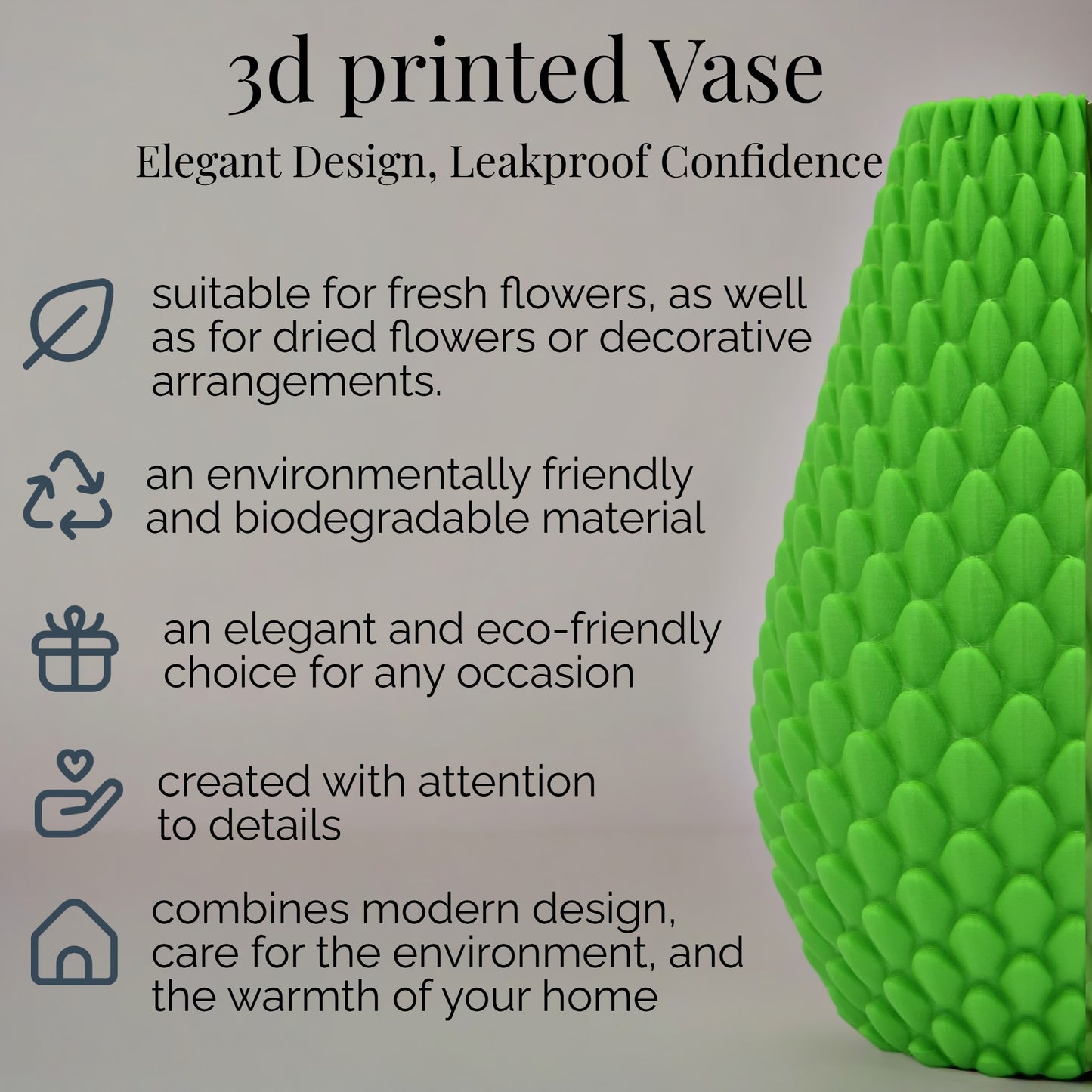 Waterproof & Versatile 3D-Printed Vase – Nature-Inspired Design