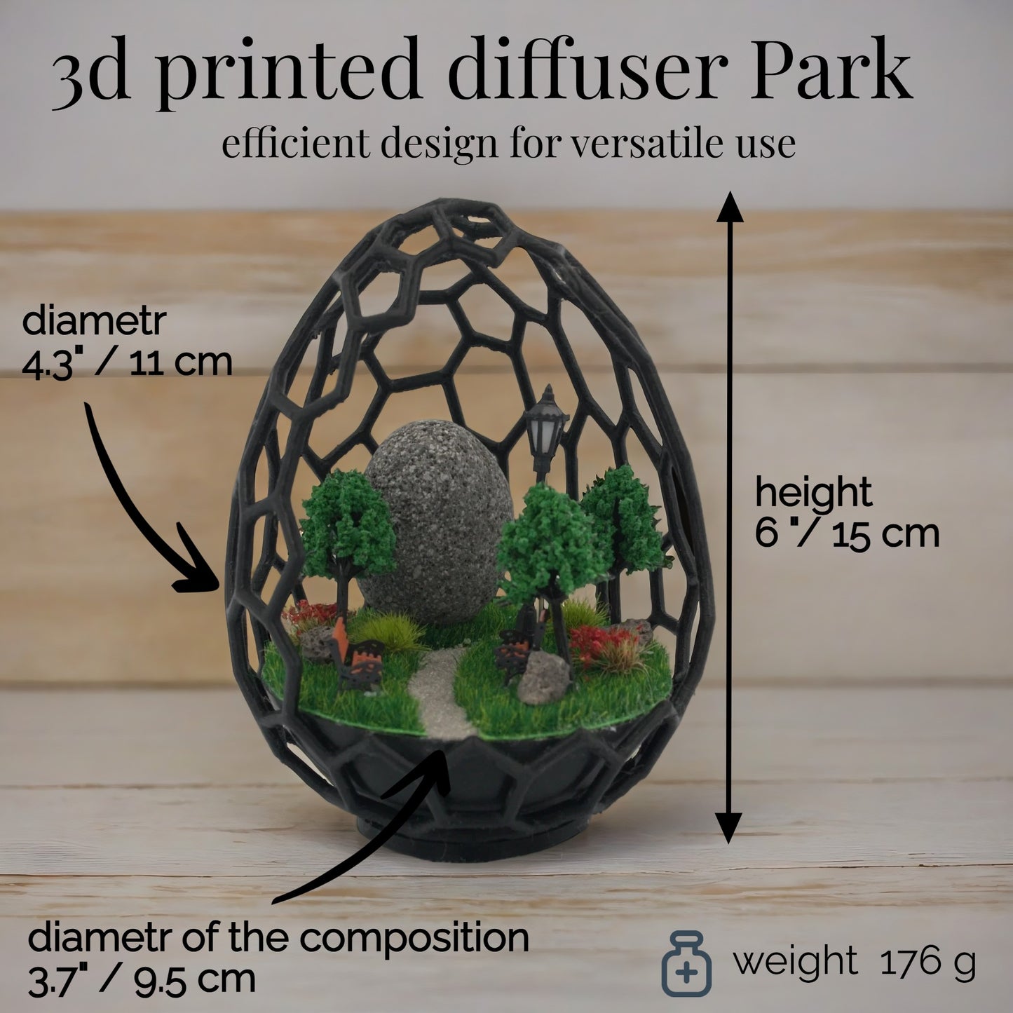 Miniature Park Diorama in Geometric Egg – A Tranquil Nature Scene