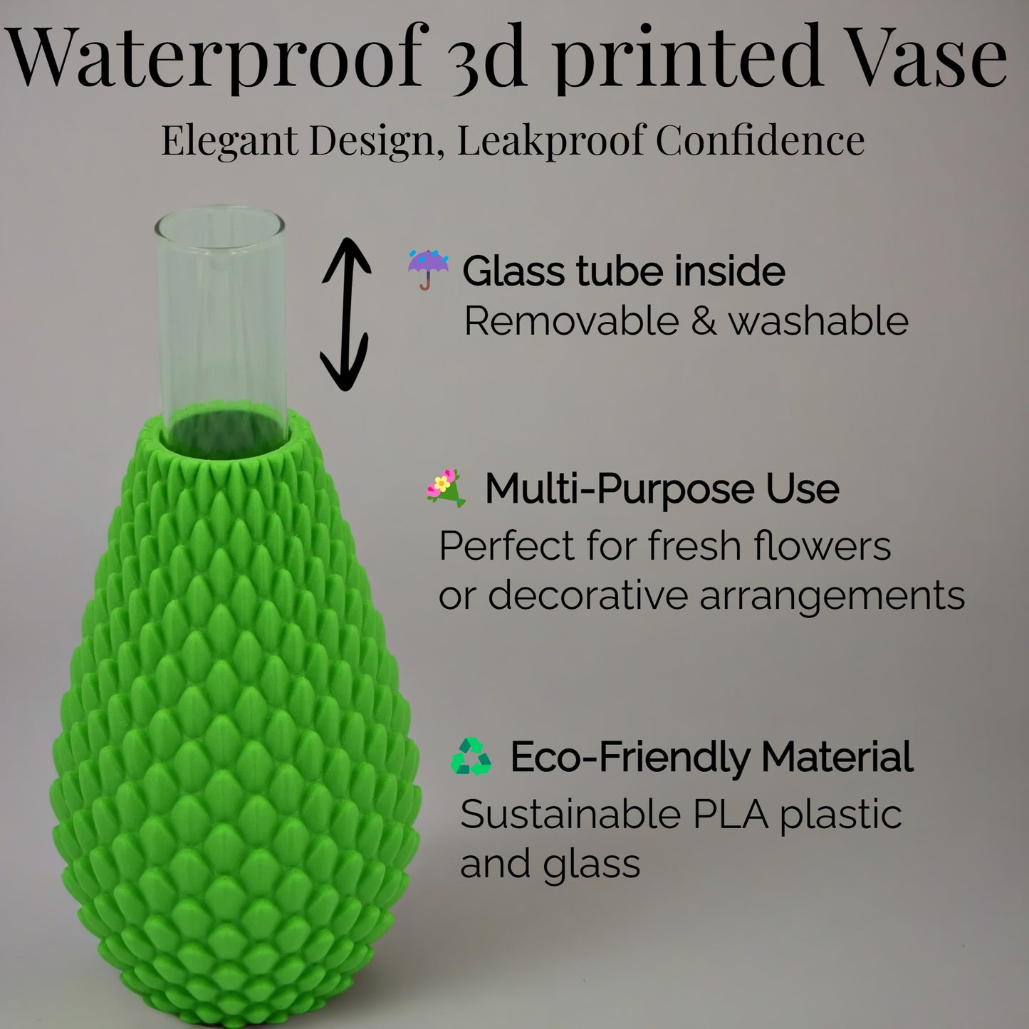 Waterproof & Versatile 3D-Printed Vase – Nature-Inspired Design