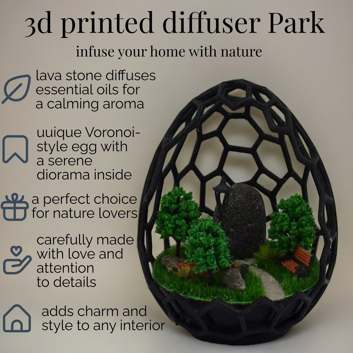 Miniature Park Diorama in Geometric Egg – A Tranquil Nature Scene