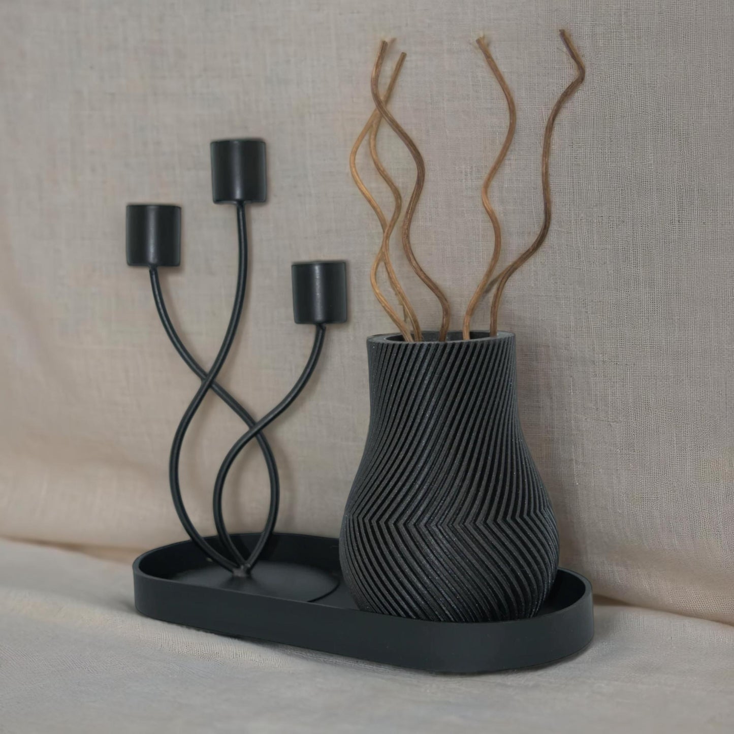 Textured Black Vase – Modern Minimalist Home Deco