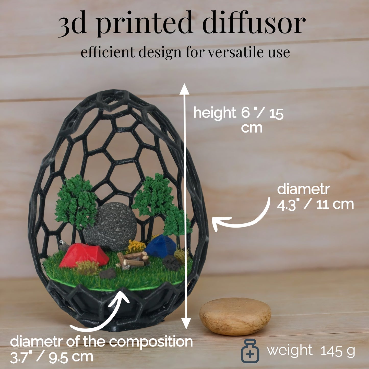 Miniature Camping Diorama in Geometric Egg – Unique Nature-Inspired Decor