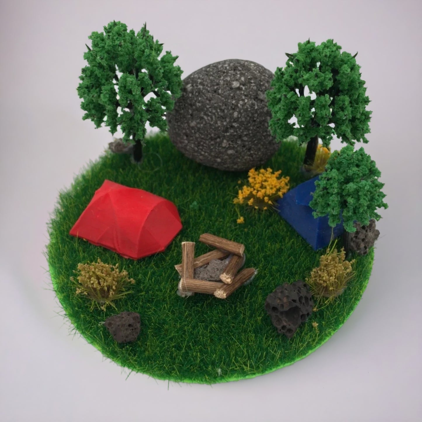 Miniature Camping Diorama in Geometric Egg – Unique Nature-Inspired Decor